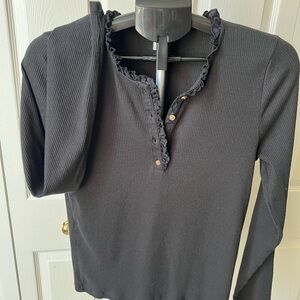 J. Crew Black Long Sleeve Ruffled Top